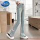 Disney girls' new Chinese style pants, big children's bell-bottom pants, 10 children's spring and autumn clothing, 13-year-old junior high school students' early autumn jeans 679 light blue spring and autumn style 160 cm