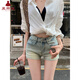 Xia Yuyao small white high waisted slim denim shorts for women in summer slim and versatile straight hot pants for hot girls ins trend white M 95-105
