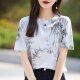 NICOLEJOLIE桑蚕丝国风水墨印花短袖T恤女2025夏季新款圆领时尚设计感上衣潮 国风印花841 XL