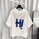 Xiapinli Hong Kong style hooded short-sleeved suit men's summer trendy printed T-shirt set White 9215 XL suitable (130-150Jin [Jin equals 0.5 kg])