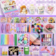 Macaron Hair Wurzel Twist Stick Bouquet handgefertigtes DIY-Materialbeutel verdickte verschlüsselte farbige Haarstreifen Kinderhaarband Brandneue Blumen Upgrade 682-teiliges Set + kostenloser Koffer