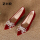 ZHR SOLO SOLO PARA MUJER SUDERA CHINA XIUHE Zapatos de boda Temperamento para la novia para mujeres Tacón grueso zapatos de mujer K312 Rojo 38