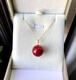 Pop 18k gold inlaid coral red pendant, simple and atmospheric single bead, original design, elegant wine red 18K wine red 14mm single pendant without chain