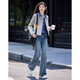 Demana Double Press Thread Decoration Autumn Waist Button Simple Straight Jeans for Women