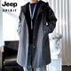 JEEP SPIRIT Men's Windbreaker Jacket Men's Spring and Autumn Mid-Length Coat Teenage Boys British Style Jacket Men's Black L 130-150Jin Jin is equal to 0.5 kg