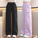 OVE girls' pants spring and autumn wide-leg pants 2025 new big children's casual pants spring autumn and winter plus velvet overalls 15168 purple + 15052 brown color [two pieces] 170 cm