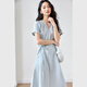 
Vanciman light blue French V-neck dress for women 2025 summer new waist-hugging lace-up slim casual long skirt M9733 light blue S