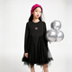 Annil children's clothing girls' long-sleeved dress 2025 spring new style black 150