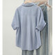 
Cypress Striped Shirt 2025 Summer New Women's Embroidered Lapel Single Bretted Short Sleeve Loose Shirt