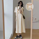 Nanbowan Mujeres embarazadas Summer Vestido de algodón puro de moda Falta de algodón de alas corta Camiseta de manga corta Cartoon Lazy Ins Trendy Long Falda larga Color de albaricoque (695 Modelos) M