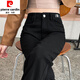 Pierre cardin spring and autumn black high-waist jeans for women, fashionable small and versatile fashion internet celebrity elastic nine-point casual work pants [L9195C] Black S suggests 85-95Jin [Jin equals 0.5 kg]