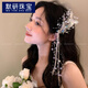默研（MOYAN）新款蝴蝶流苏珍珠发夹女新娘婚纱头饰仙美水晶发饰写真拍照配饰 白色超仙羽毛发夹-单个