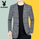 Playboy (PLAYBOY) suit jacket men's new autumn and winter business casual autumn and winter style middle-aged men's plaid suit Korean version trendy khaki plus velvet thickened XL recommended 115-130 Jin Jin equals 0.5 kg