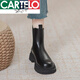 卡帝乐鳄鱼（CARTELO）全真皮棕色切尔西短靴女厚底2025年春秋烟筒靴英伦风马丁靴 黑色单里 37