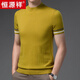 Caiyang Hengyuanxiang Spring Men's Men's Men's Worm Spinning 100 шерстяного вязаного свитера с коротким рукавом. Повседневная свободная базовая рубашка с половиной рукава Top 9711 Yi Huangchun совершенно новый 100 с 165/80а