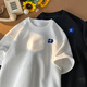 Dingfengbaoluo Hong Kong Style T-shirt à manches courtes pour hommes en été lâche lettre respirante broderie de style lazy top jc102 blanc xl