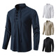 Men's Henley Medieval Retro Shirt Lace-Up Long Sleeve Shirt Nordic Style Renaissance Punk Performance Costume Navy L