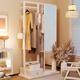 Ningzao Massivholzbügel bodenhaftes Schlafzimmer Haushaltsraum Kapuze Rack Drehende Spiegel integrierter Wohnzimmerbügel mit Spiegel Walnuss Farbe# große Größe: 120 cm*40 cm*170 cm