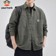 大嘴猴（paul frank）长袖衬衫男士春秋季美式复古休闲工装外套男上衣男装 森绿色 XL