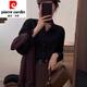 Pierre cardin Hong Kong style retro red shirt for women in autumn 2025 lazy casual layered shirt underneath long-sleeved top knitted burgundy (9905) S (105Jin [Jin equals 0.5 kg])
