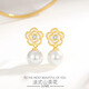 Wanlifu S925 silver French camellia earrings for women retro flower pearl earrings niche design earrings new style EY653 gold (with plastic ear plugs) 925 silver