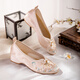 Qiaojiati Spring and Autumn Single Shoes Ethnic Style Retro One-Playing Thick Heel Old Beijing Cloth Shoes Women's Embroidered Shoes with Cheongsam Shoes /Qiongying //White 35