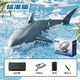 MPPMCK simulated remote control shark rechargeable megalodon model remote control boat for children and boys that can move into the water and swing. Fully waterproof and cameraless version of the bionic cruise with lighting/water spray. The standard single-electric version includes a set of batteries/charging cables.