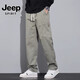 JEEP SPIRIT吉普纯棉休闲裤男工装夏季新款宽松薄款直筒美式潮牌阔腿长裤子男 2043灰绿 【高品质面料】 XL 【建议135-155斤】