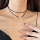 ROSENA SAMMI Sun Qiantong necklace lucky double-layer black leather rope neck strap female choker necklace clavicle chain niche design lucky square collar