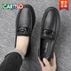 
CARTELO Spring New Black Leather Shoes Men's Casual Lazy Sneakers Stand Soft Sole Trendy and Versatile British Beanie Shoes Men 9905 Black 39