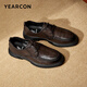 Yierkan Leather Shoes Men's Round Toe Comfortable Business Casual Shoes Lace-up Derby Shoes Office Shoes 54281W Brown 42