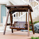 Peijiangfu Outdoor Swing Stuhl, Haus innenbalkon Hängemattenstuhl, Outdoor-Innenhof Massivholz Freizeit-Schwung Doppelte Schaukelstuhl, 688 Drei-Personen-Holz-Top-Swing (ohne Sitzkissen)