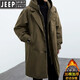 JEEP SPIRIT Jeep 2025 Autumn and Winter New Men's Korean Coat Men's Jacket Fake Two-piece Hooded Mid-Length Windbreaker Parka Black Thin 140-155Jin Jin equals 0.5 kg XL