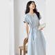 
Vanciman light blue French V-neck dress for women 2025 summer new waist-hugging lace-up slim casual long skirt M9733 light blue S