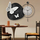 Little Painting Clock, Wasabi Wind, Schmetterlingswanduhr, Schwarz, Weiß und graues Restaurant Dekoration Malerei, High-End-Abstrakte Wohnzimmeruhr Hängende Wand VERSATILE ZP4877+ZP4878 [Schmetterlingsuhr Malerei] 28 Zoll Malerei 70*70+Uhr 70*70 Goldrahmen