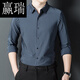 赢瑞衬衫男士无痕长袖中年春秋季新款商务休闲弹力免烫条纹衬衣男 9928-上青 XL 175【建议130-150斤】