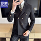 ROMON suit men's suit double-breasted host casual white dress trendy lapel business slim suit three-piece suit white single-piece suit 2XL