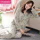 
Modal pajamas women's spring and autumn pure cotton long sleeve autumn full cotton thin women's autumn and winter large-size autumn home clothing set XEQ-9215 lilac brown L (165)