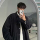 Xuanlaiya retro large pocket work denim jacket men's spring and autumn new trendy brand loose trendy handsome casual jacket men Y846 gray 3XL