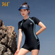 361 Badeanzug Frauen Sport einteiliger Flachwinkel Konservative kleine Brüste, die den Bauch bedecken, damit sie schlank und sexy groß aussehen, koreanische heiße Quelle Badeanzug 1050 schwarz grau XL Höhe 160-170/Gewicht 55-60 kg