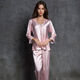 Mu Fengqing Ice Seiden Nachthemd Frauen Zwei-teilige Spitze V-Ausschnitt sexy Frühlings- und Sommer-Langarm-Hosse-Hossed-Simulations-Simulierten-Pyjamas für Frauen mit langärztem 9856 hellrosa Set M [80-100jin [Jin gleich 0,5 kg]]]