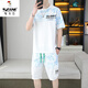 
Woodpecker 2025 summer new short-sleeved T-shirt suit for men teenagers versatile shorts casual running gradient color change men's clothing 6187 blue XL
