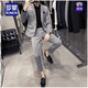 ROMON spring and autumn plaid small suit men's suit slim Korean style handsome suit men's British style trendy casual jacket 85 gray (jacket + pants) L (110-125Jin Jin equals 0.5 kg)