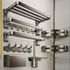 Qinkai Bathroom Towel Rack Bathroom No Punch Bathroom Towel Storage Rack Bathroom Toilet Wall-mounted Space Aluminum Storage Rack Thick Thickened 9 Hook Two-piece Set 9889 [Bath towel rack + wool Thickened Space Aluminum [gun ash]