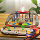 Tren de alta velocidad para niños Track Tack Track Simuled Rail Electric Car 3 Ni de dos años, 4 años, Baby Toy Boy Sound and Light-City Double Bridge Track [Caja de regalo] Versión de carga-Tren eléctrico + 2 carruaje + automóvil