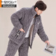 Modal Herren Pyjamas im Herbst und Winter, dreischichtige Baumwollkoralle-Samt plus samtig verdickter Flanellhauskleidung Herren Winteranzug Dunkelbraun M6627 L 3 Schichten