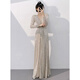 Wutuo dress is a high-end light luxury evening girl 2024 new niche long-sleeved sequin annual meeting host slim and slim apricot silver L