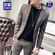 ROMON spring and autumn plaid small suit men's suit slim Korean style handsome suit men's British style trendy casual jacket 85 gray (jacket + pants) L (110-125Jin Jin equals 0.5 kg)