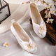 Qiaojiati Spring and Autumn Single Shoes Ethnic Style Retro One-Playing Thick Heel Old Beijing Cloth Shoes Women's Embroidered Shoes with Cheongsam Shoes /Qiongying //White 35