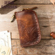 FAPOSEN large capacity handmade Z leather key bag men's zipper men's car key bag head layer cowhide cowhide wallet card bag women brown top layer cowhide